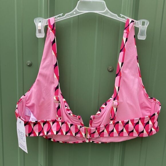Women's Geo Print V-Wire Bikini Top Swimsuit Bathing Suit Size XL - Picture 3 of 8